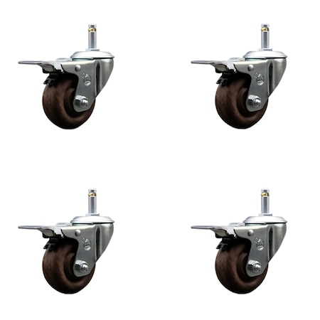 Service Caster 3 High Temp Glass Filled Nylon 7/16'' Stem Caster Set with Total Lock Brake, 4PK SCC-GRTTL20S314-GFNSHT-716138-4